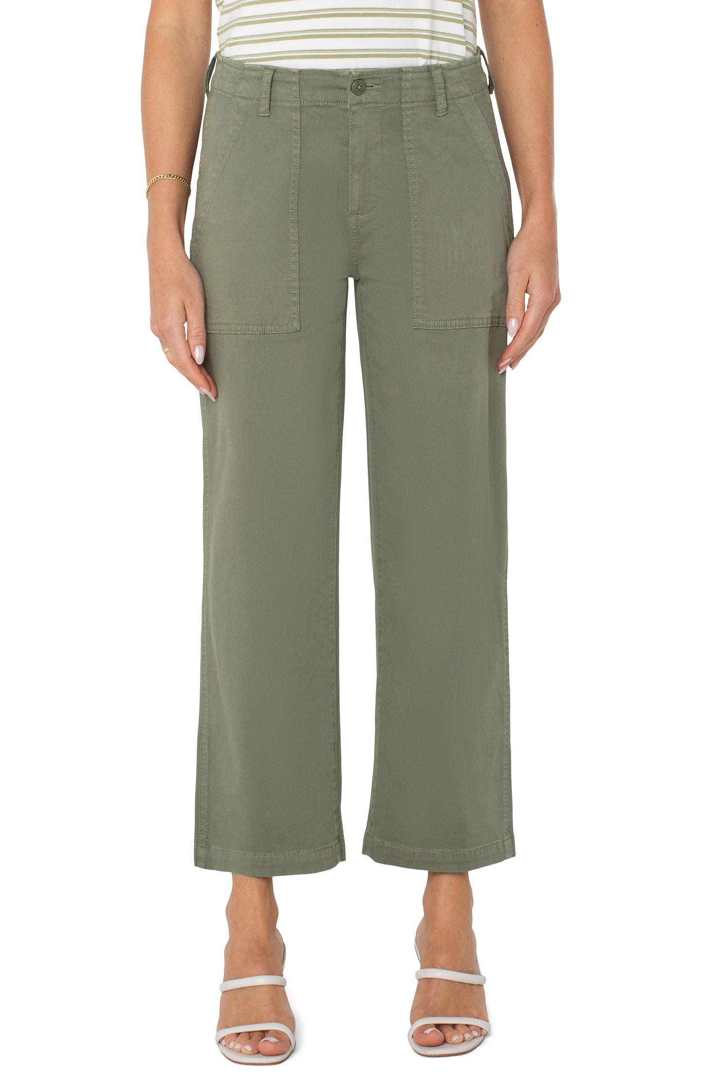 Liverpool Cargo Crop Wide Leg 26" Inseam (Martini Olive)