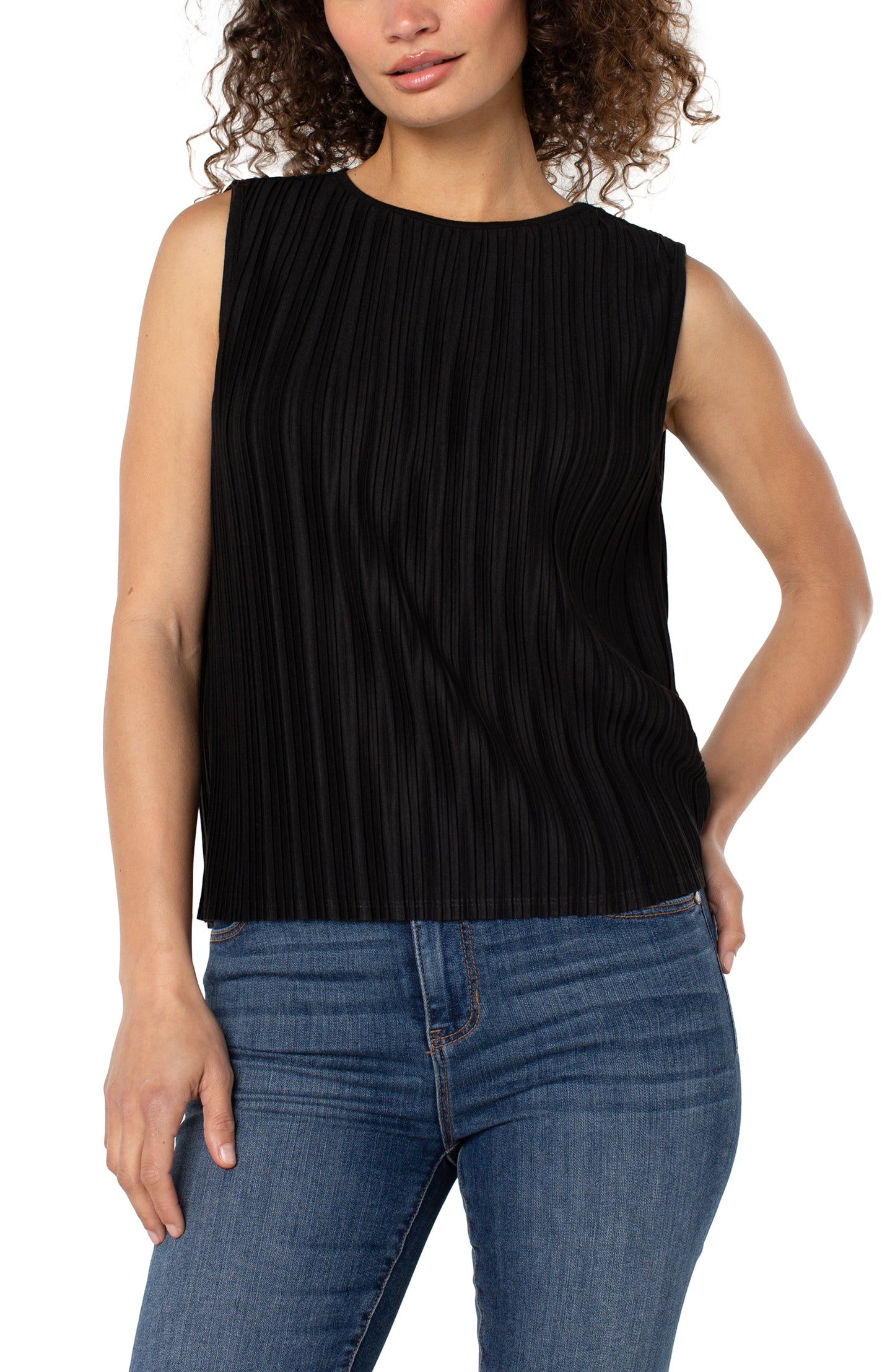 Liverpool Sleeveless Crew Neck Knit Top (Black)