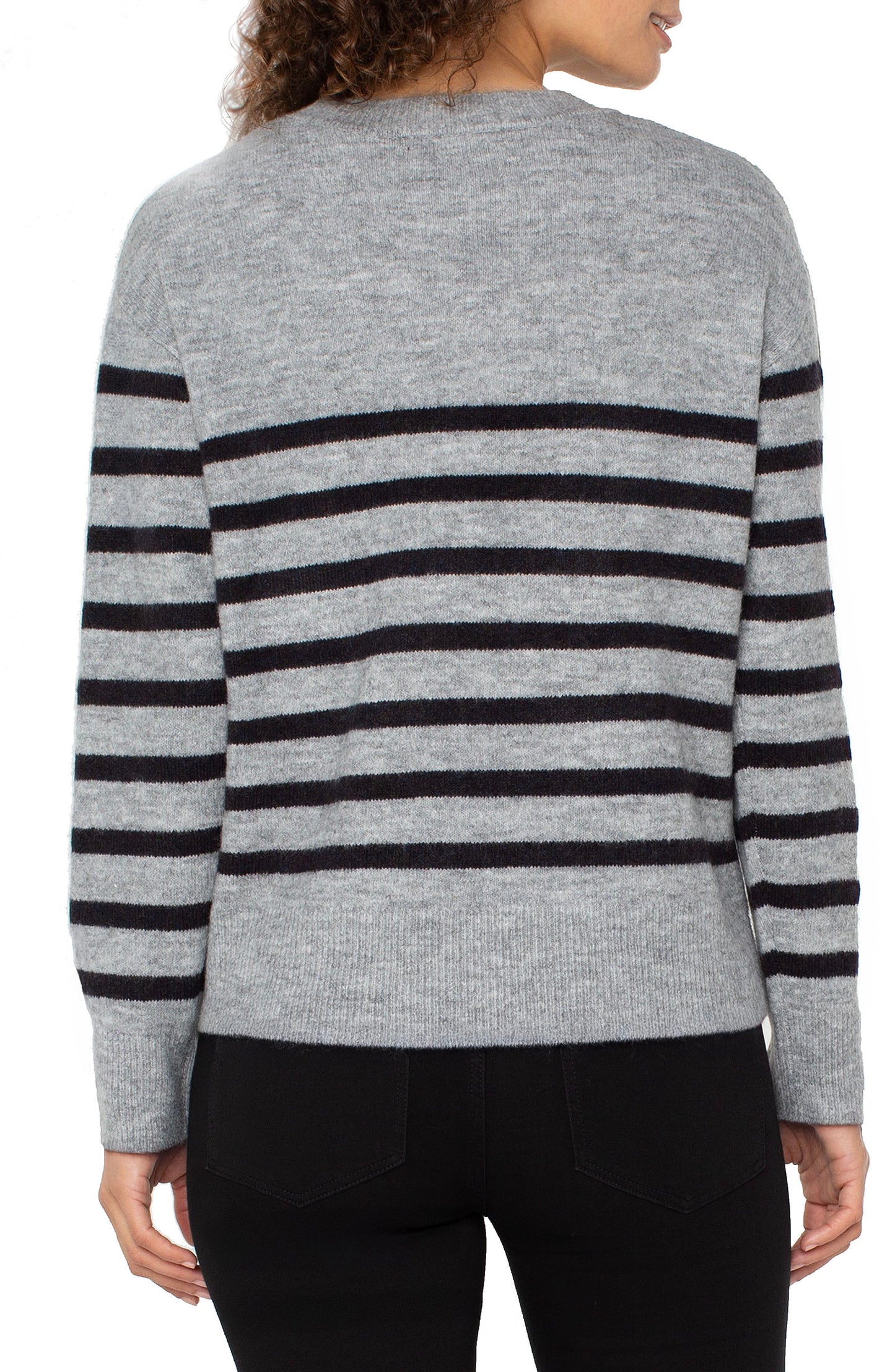 Liverpool Long Sleeve Crew Neck Dropped Shoulder Sweater (Light Grey Charcoal Stripe)