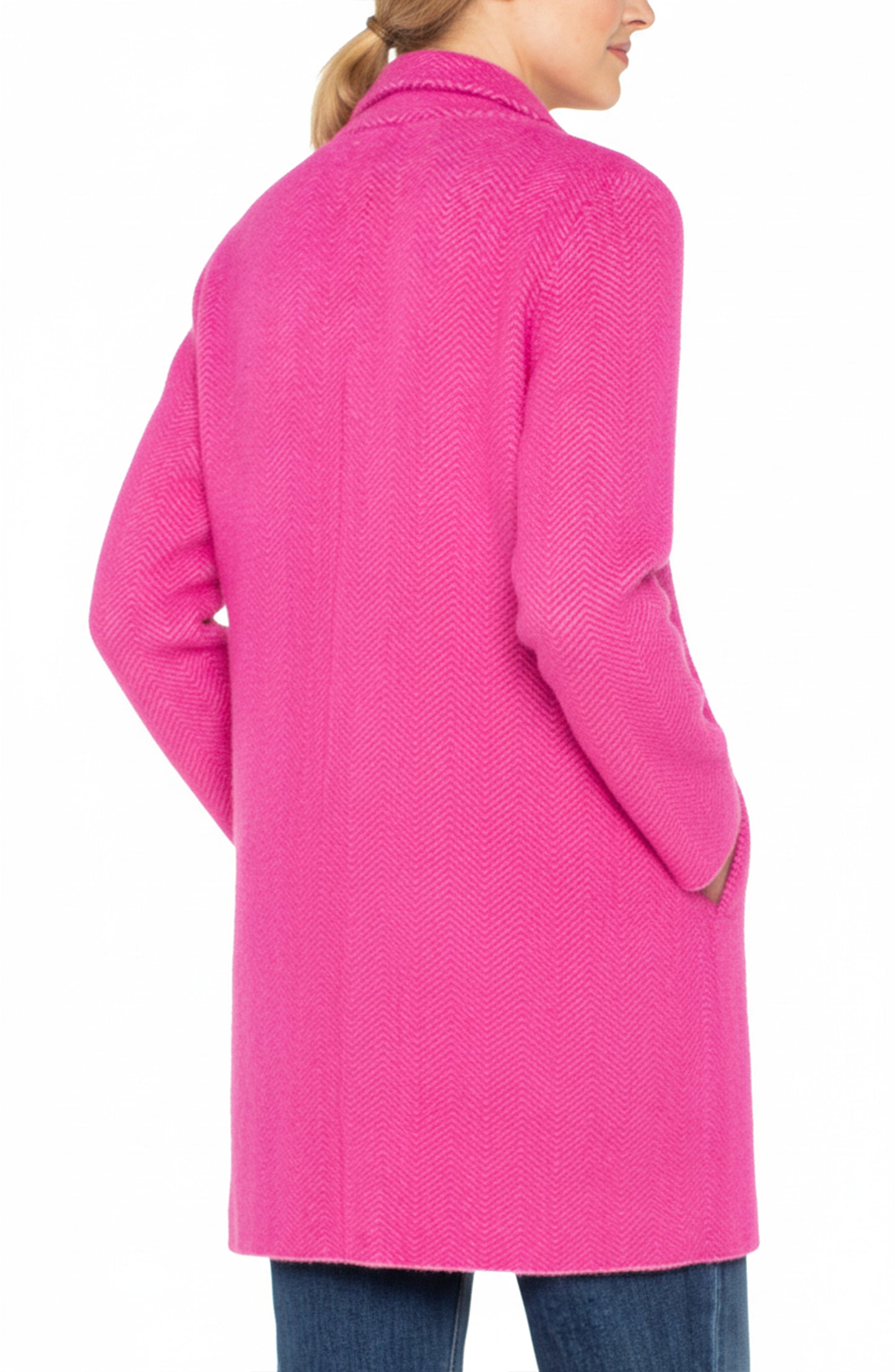 Liverpool Long Sleeve Open Front Sweater Coat (Deep Raspberry Pink)