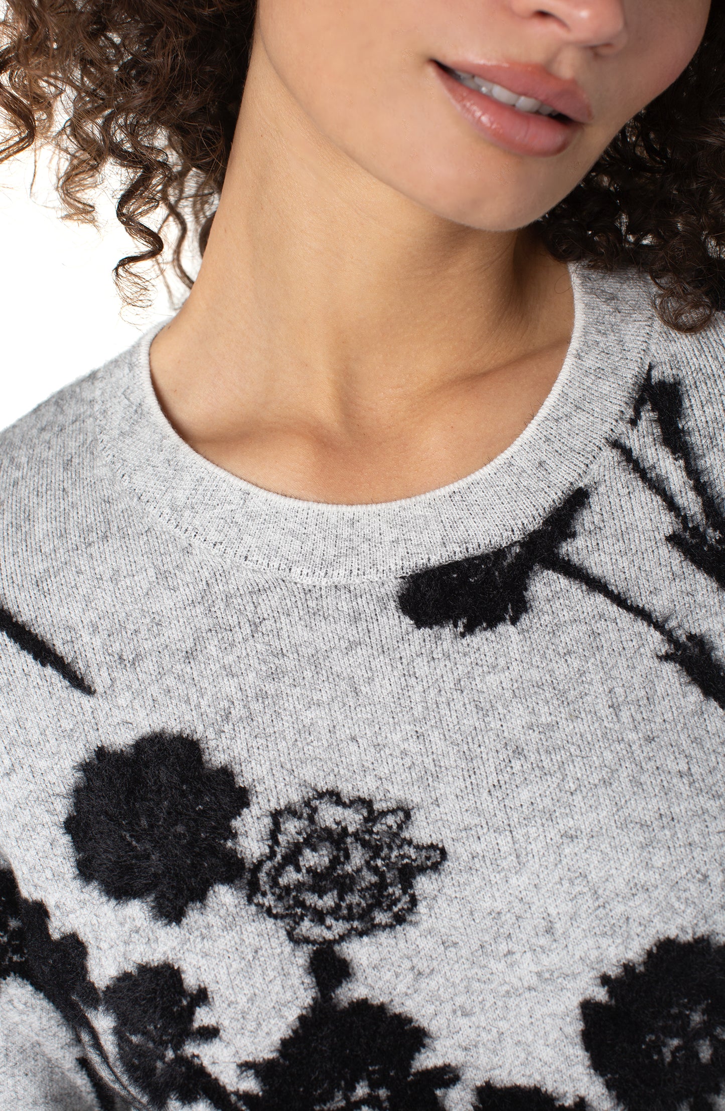 Liverpool Long Sleeve Crew Neck Sweater (Light Grey Black Floral)