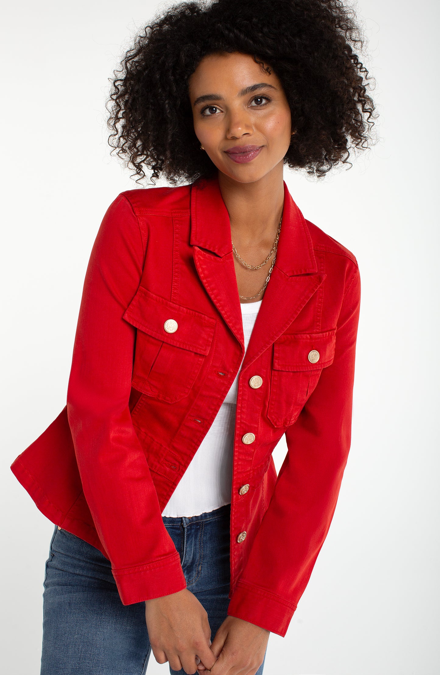 Liverpool Peplum Jacket with Tab Detail (Fire Brick)