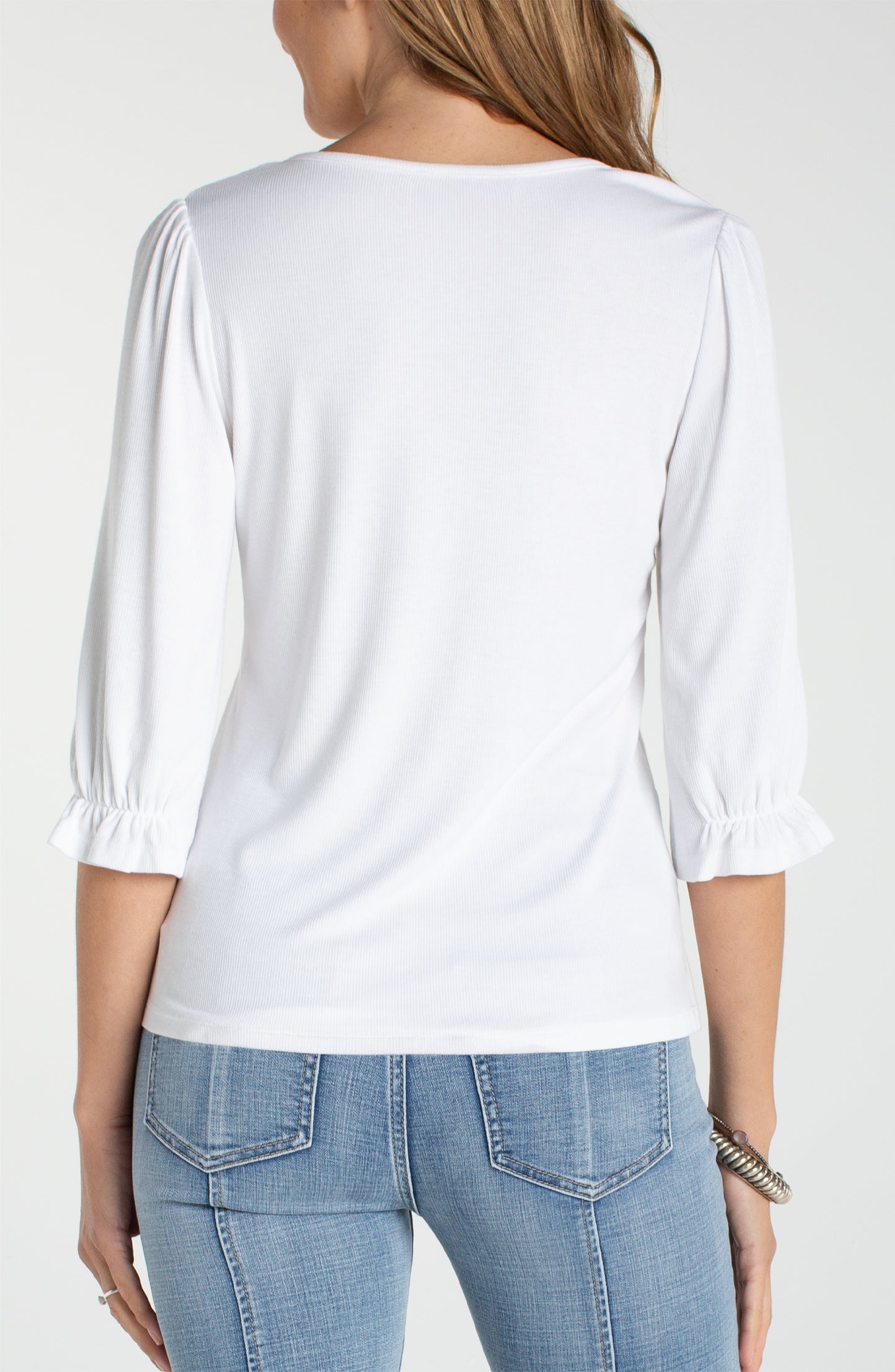 Liverpool Elbow Sleeve Notch Knit Tee (Cream)