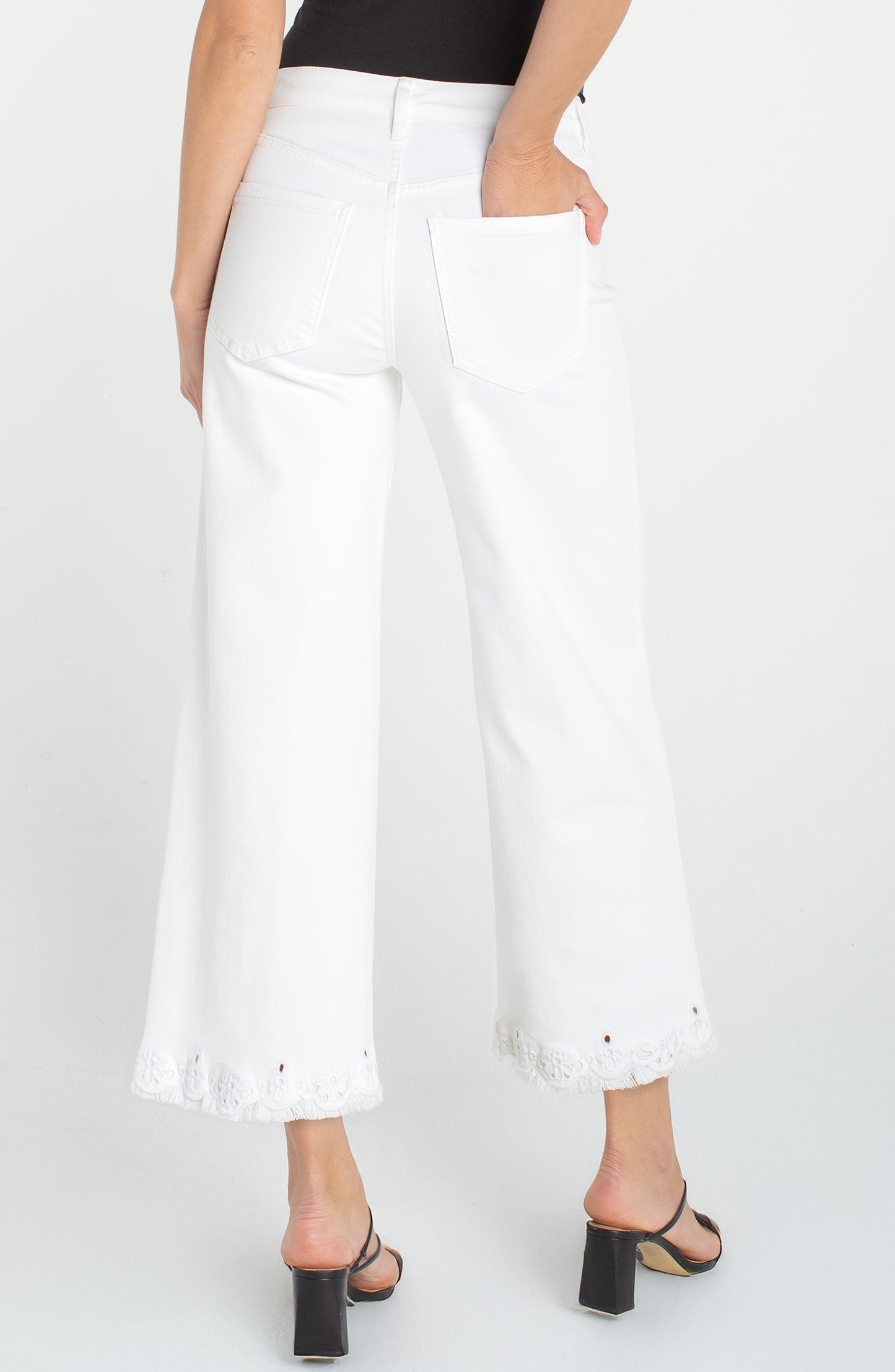 Liverpool Stride Crop Wide Leg w/ Embroidered Hem (26" inseam) (Bright White)