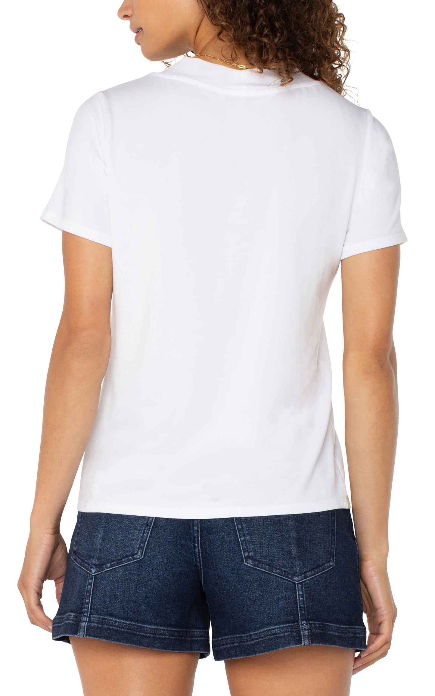 Liverpool Short Sleeve Knit Tee with Placket (White)