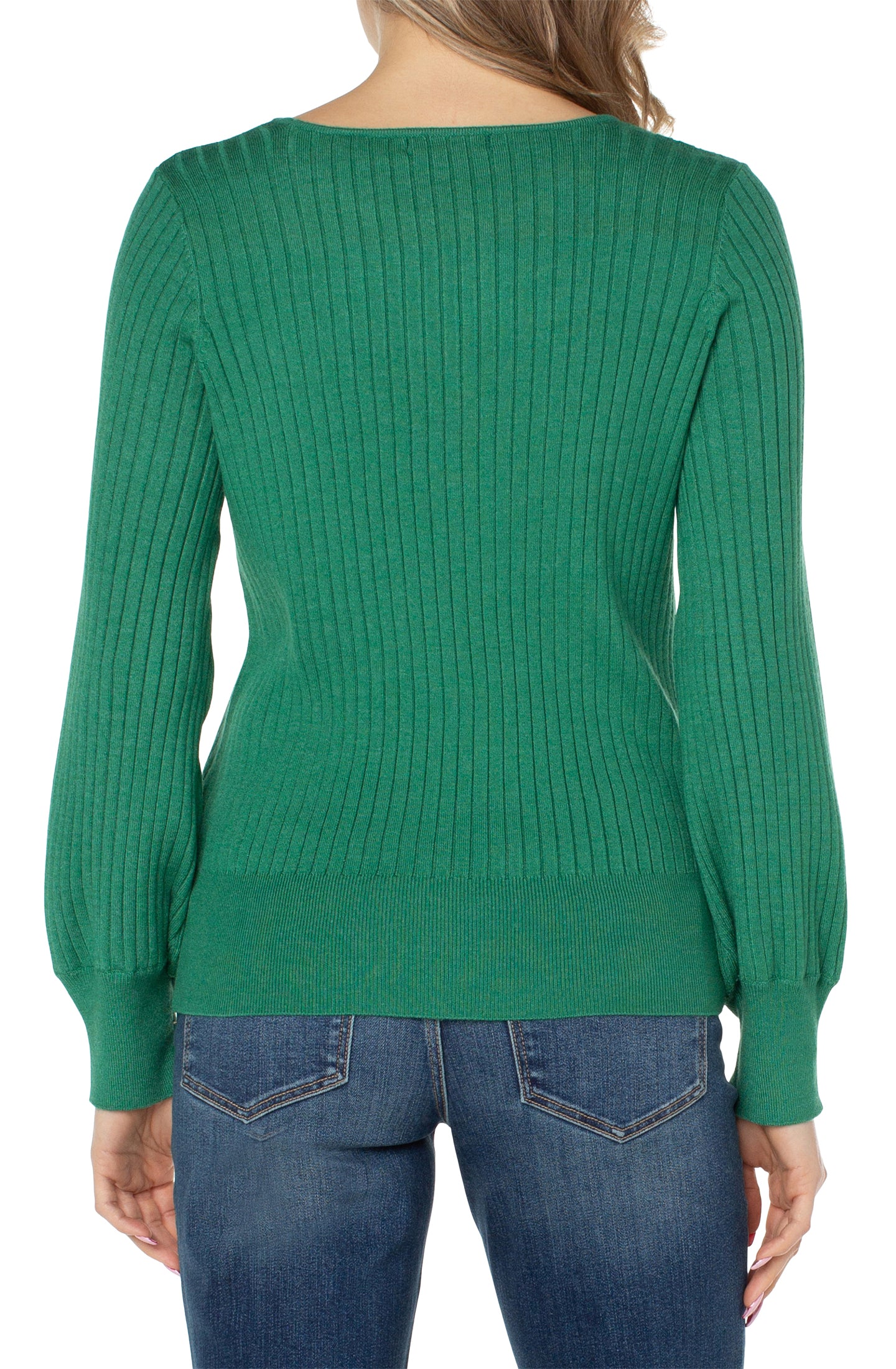 Liverpool Long Sleeve Crew Neck Sweater w/Transfer Rib Detail (Emerald Heather & Black)