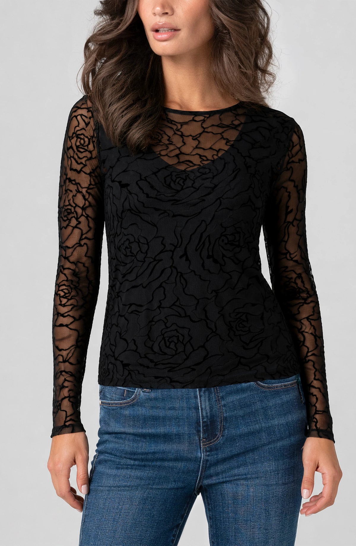 Liverpool Long Sleeve Layered Knit Top W/ Detail