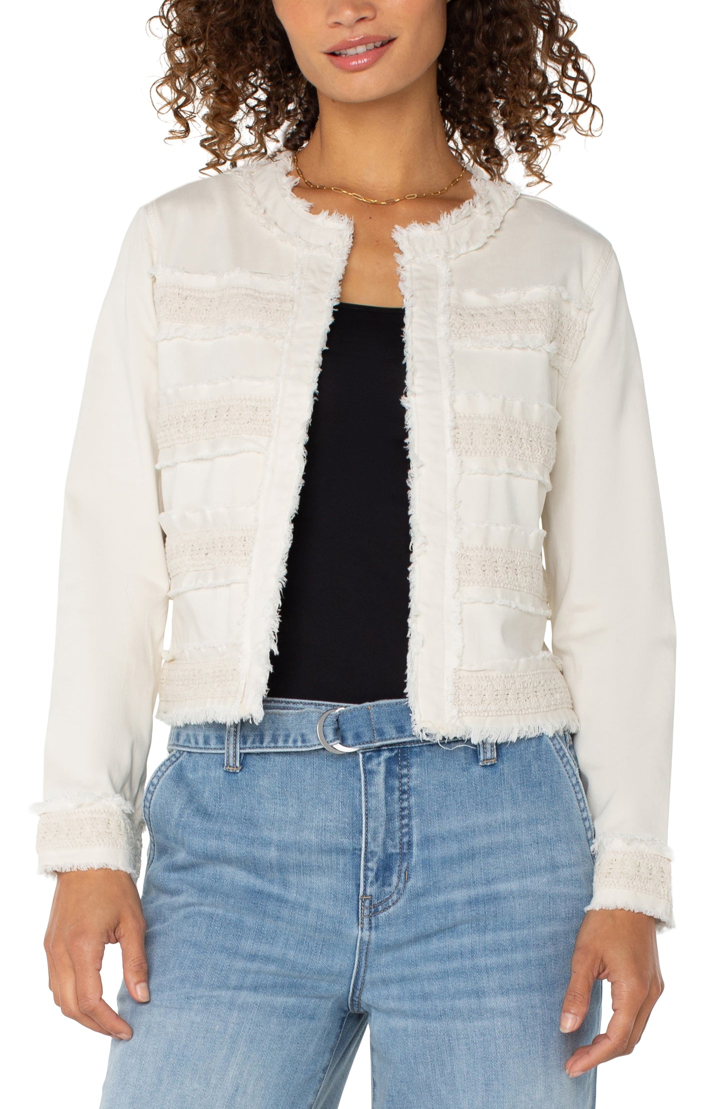 Liverpool Collarless Jacket w/ Fray & Lace (Bone)