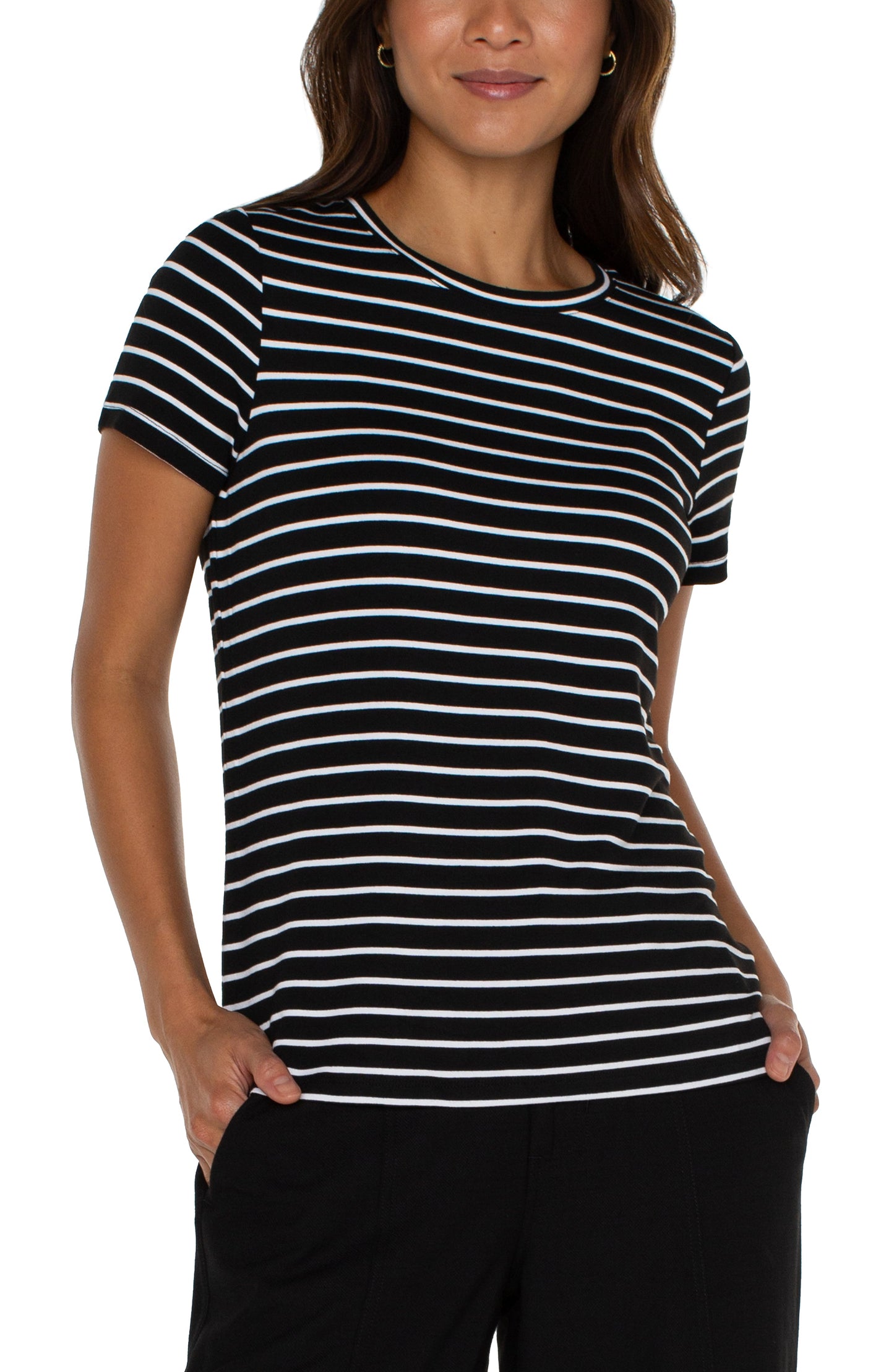 Liverpool Short Sleeve Crew Neck Knit Tee (Black White Stripe)