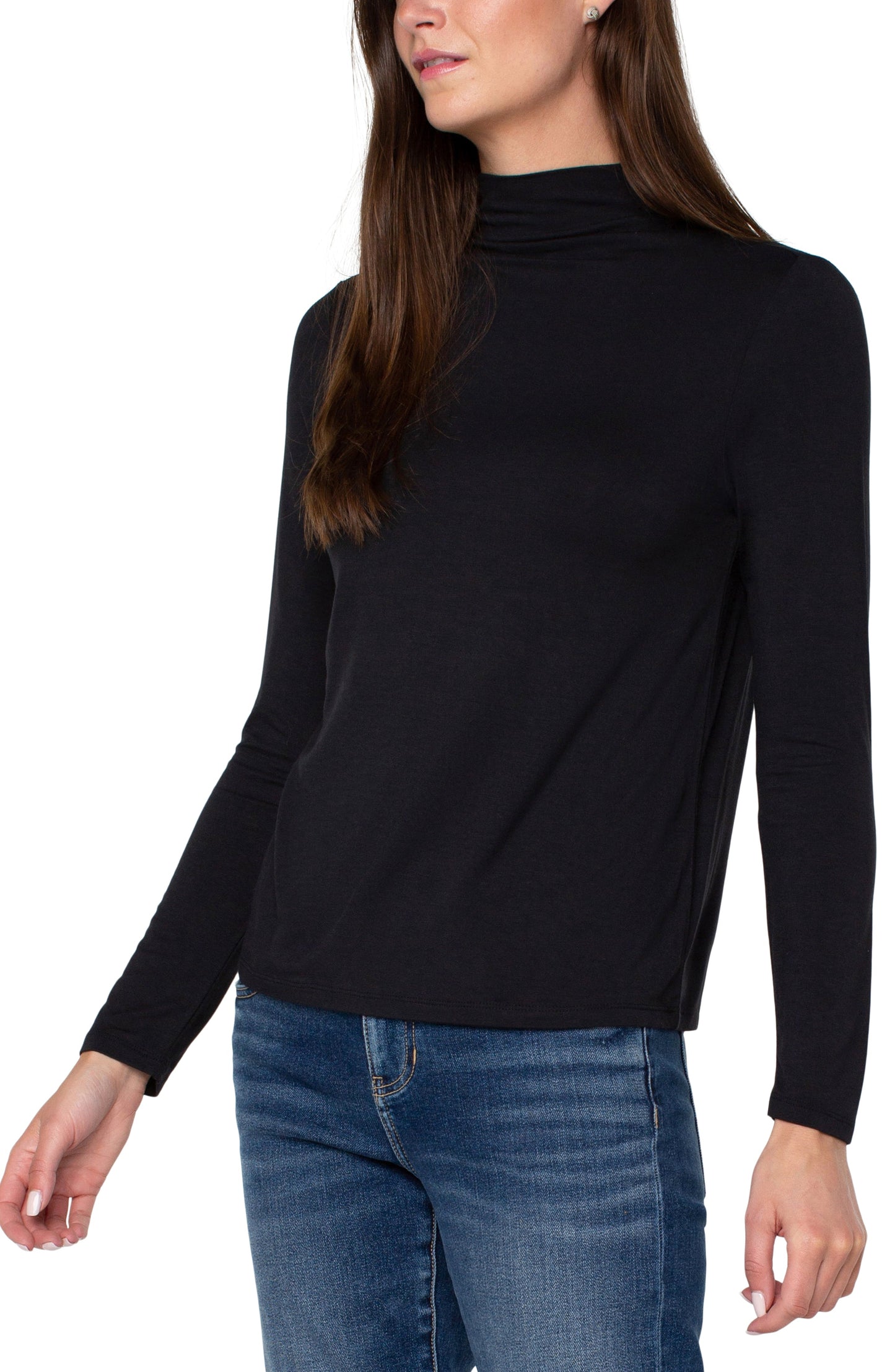 Liverpool Mock Neck Long Sleeve Knit Top (Black)