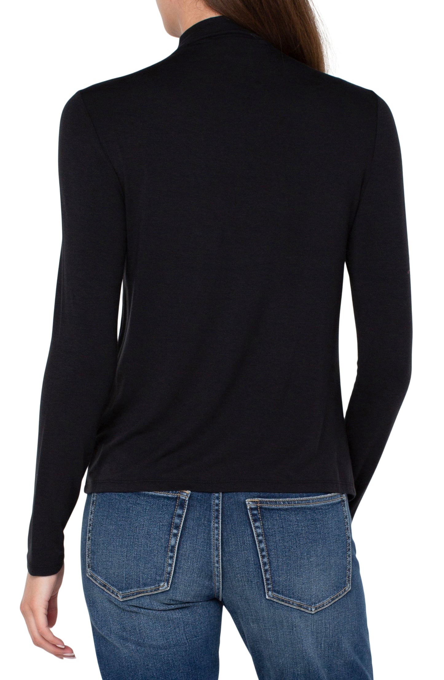 Liverpool Mock Neck Long Sleeve Knit Top (Black)