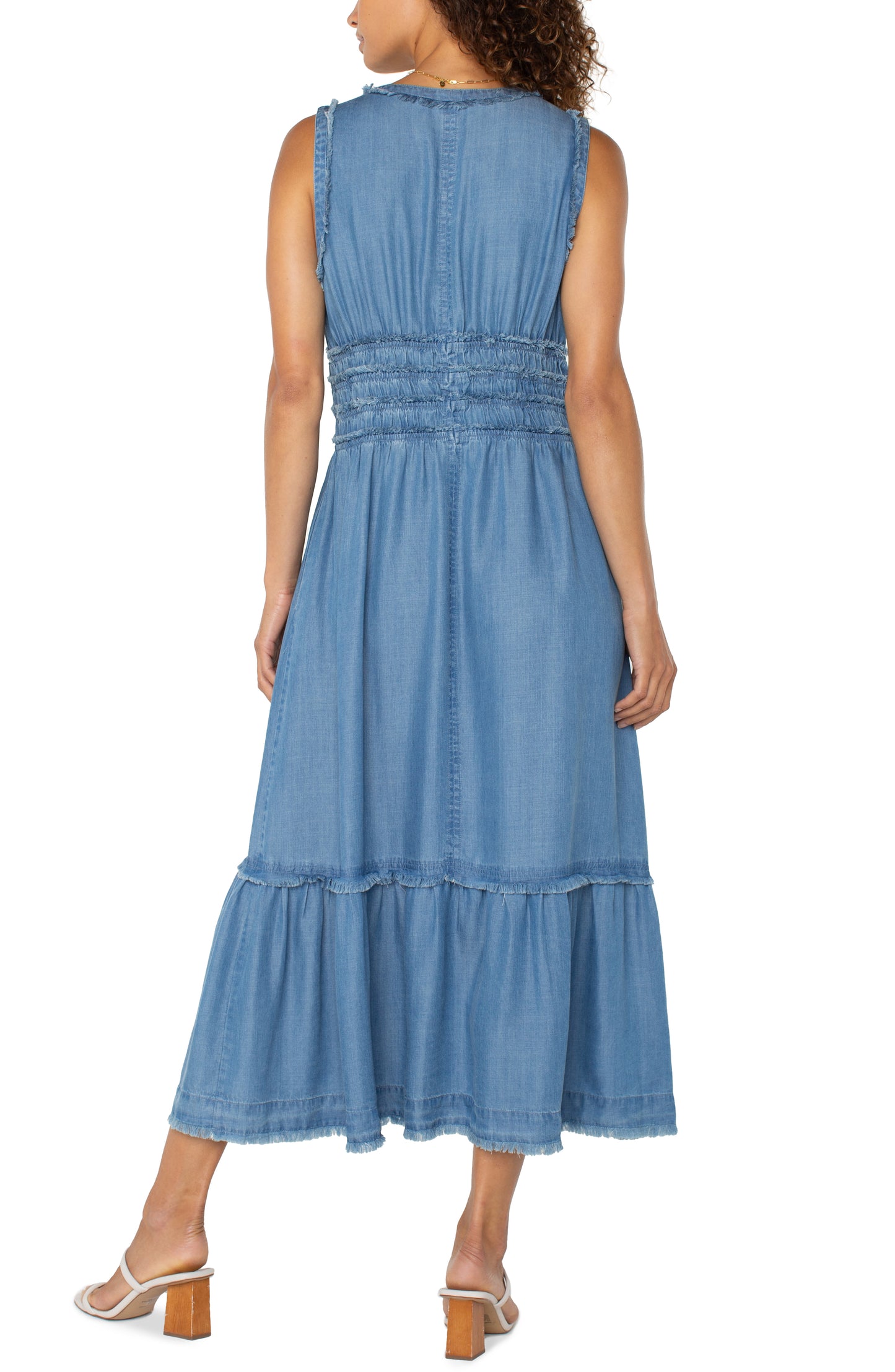 Liverpool Smocked V-neck Fray Maxi (Delwood)