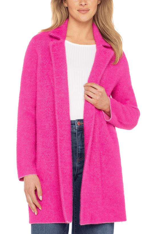 Liverpool Long Sleeve Open Front Sweater Coat (Deep Raspberry Pink)