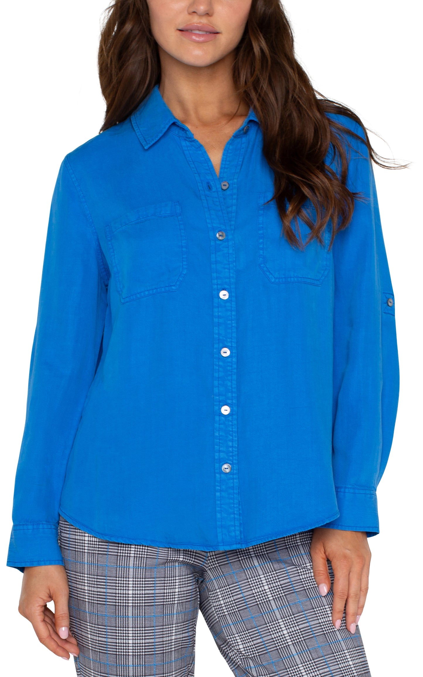 Liverpool Long Rolled Sleeve Woven Shirt (Blue Topaz)