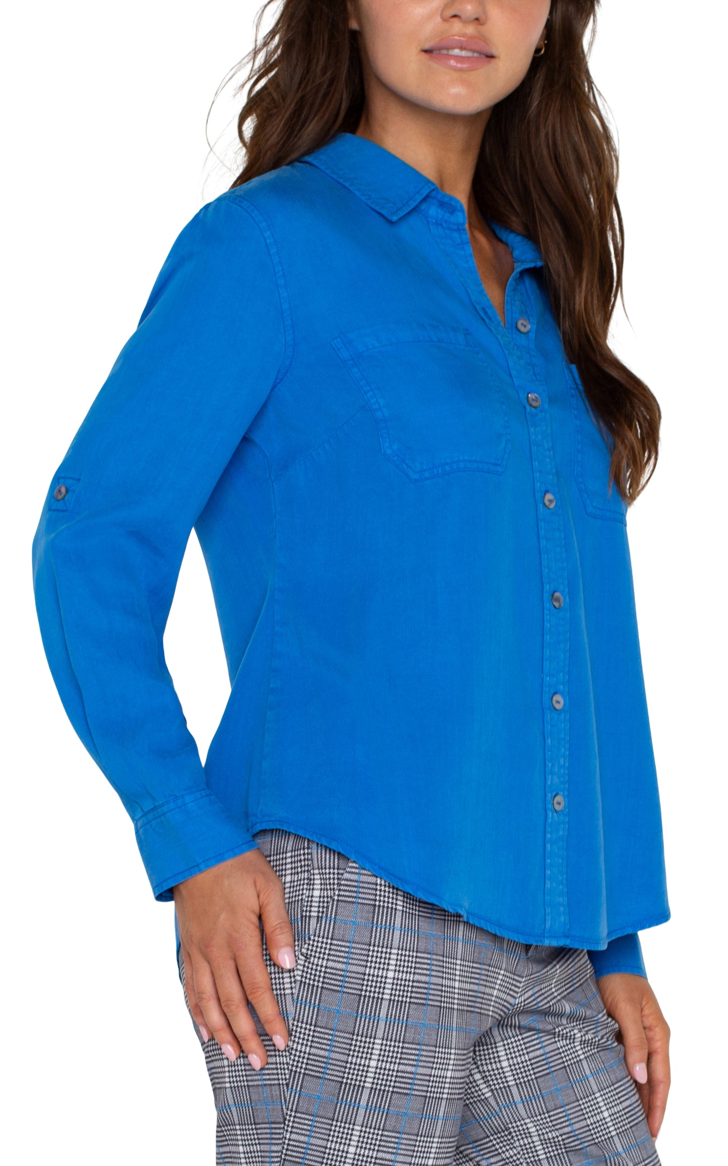 Liverpool Long Rolled Sleeve Woven Shirt (Blue Topaz)