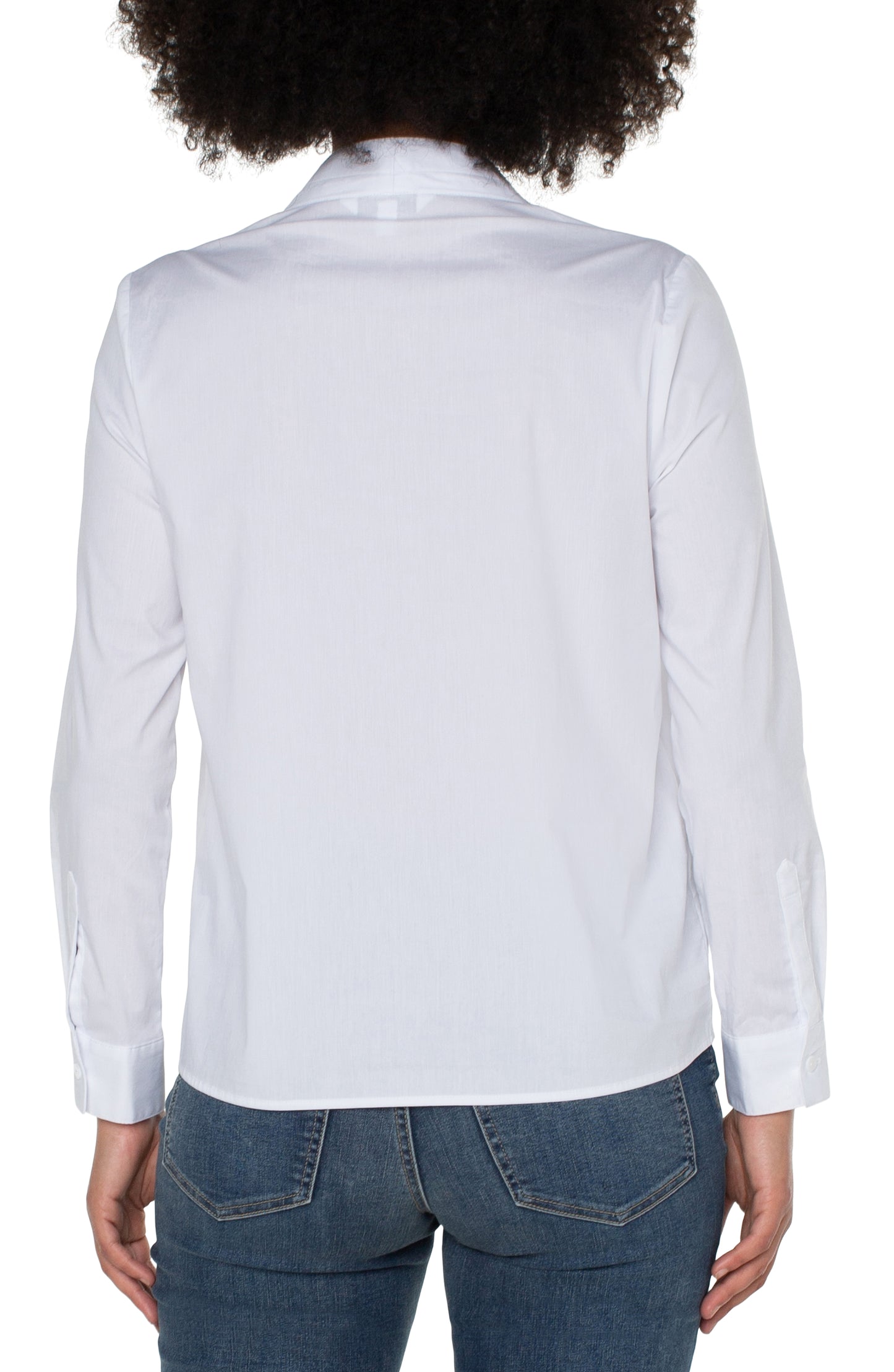 Liverpool V-Neck Long Sleeve Woven Top with Pleat Details