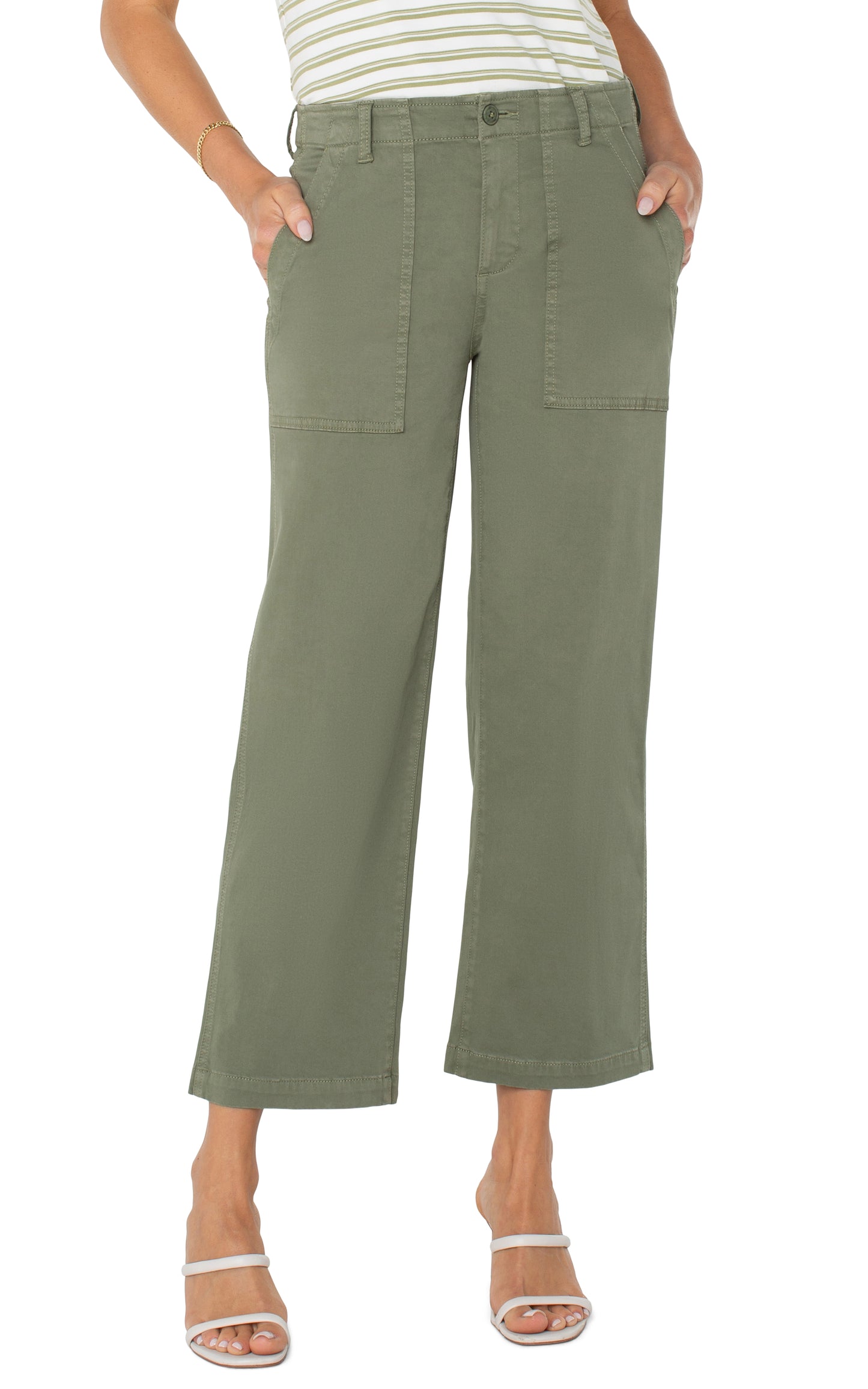 Liverpool Cargo Crop Wide Leg 26" Inseam (Martini Olive)