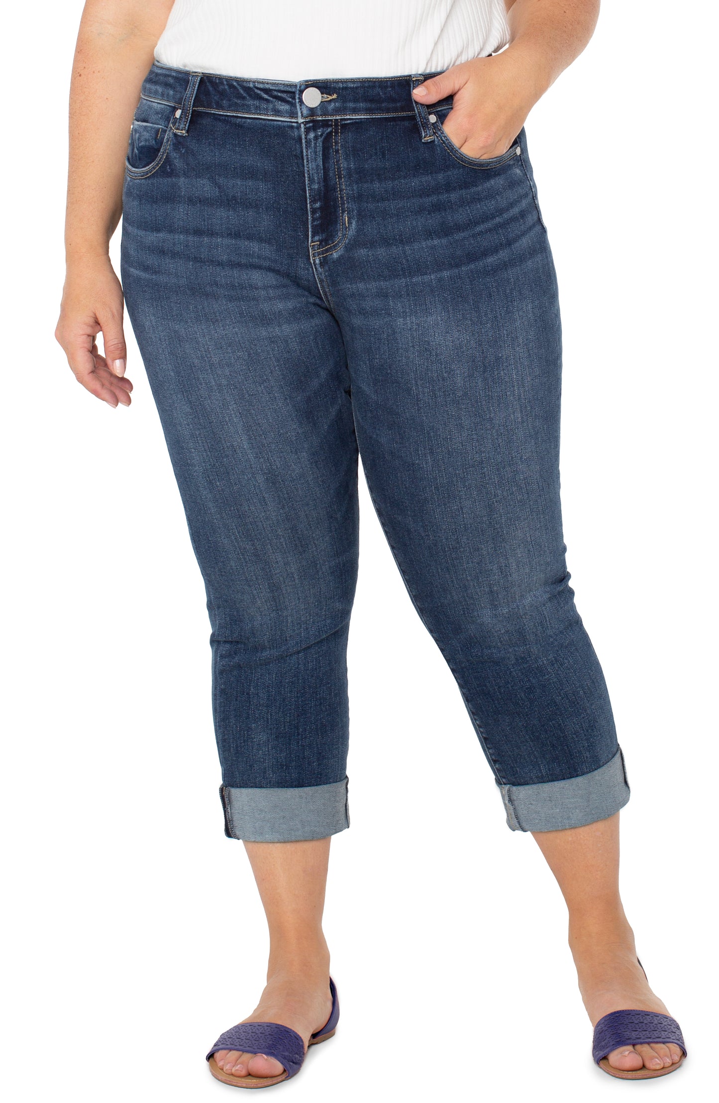 Liverpool Charlie Crop Wide Rolled Cuff Plus Size (24" inseam) (Wells)