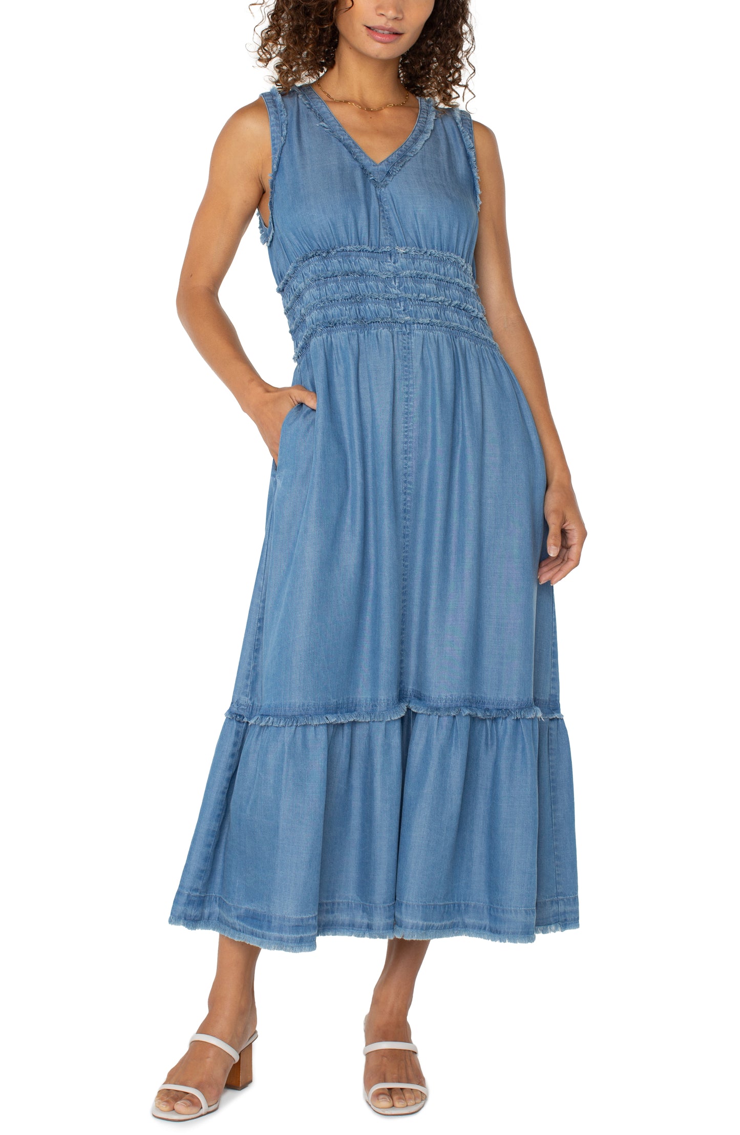 Liverpool Smocked V-neck Fray Maxi (Delwood)