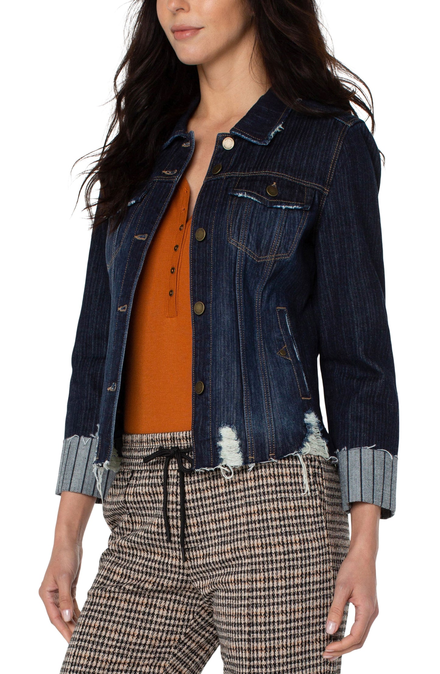 Liverpool Denim Jacket w Fray Hem & Cuffed Sleeves (Atwood)