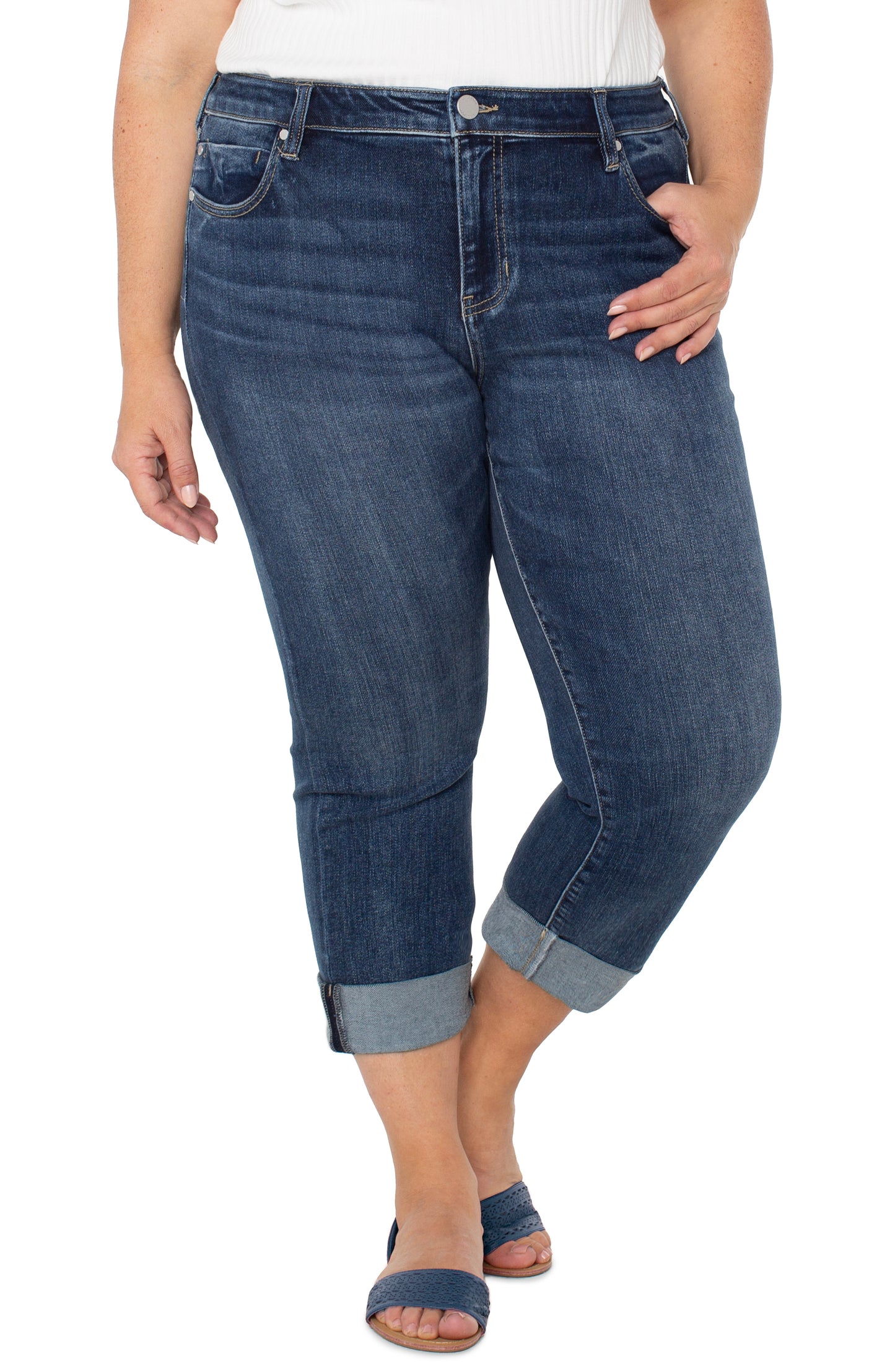 Liverpool Charlie Crop Wide Rolled Cuff Plus Size (24" inseam) (Wells)