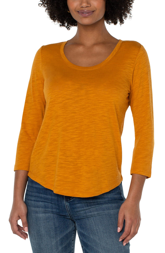 Liverpool 3/4 Sleeve Scoop Neck Slub Knit Top (Rich Gold)