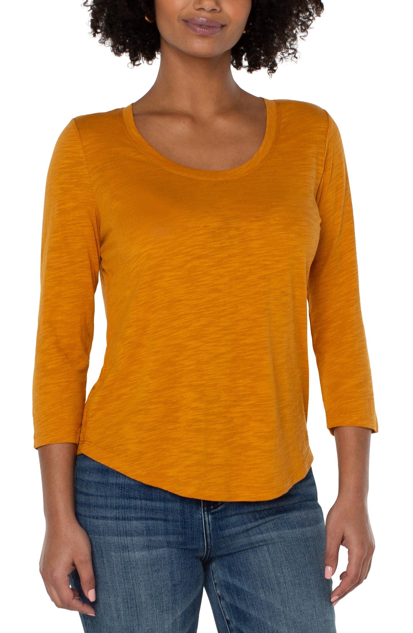 Liverpool 3/4 Sleeve Scoop Neck Slub Knit Top (Rich Gold)