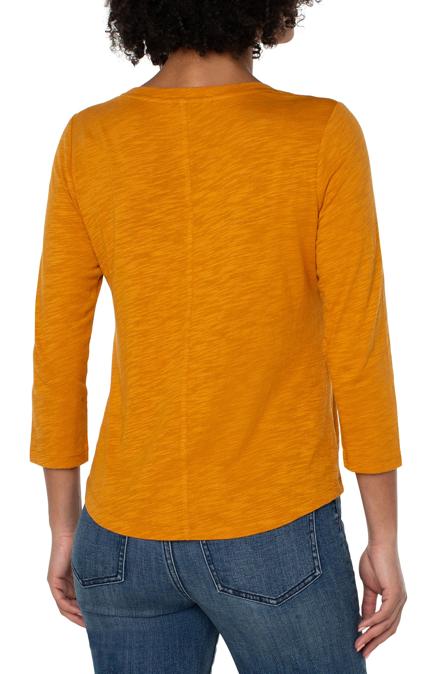 Liverpool 3/4 Sleeve Scoop Neck Slub Knit Top (Rich Gold)