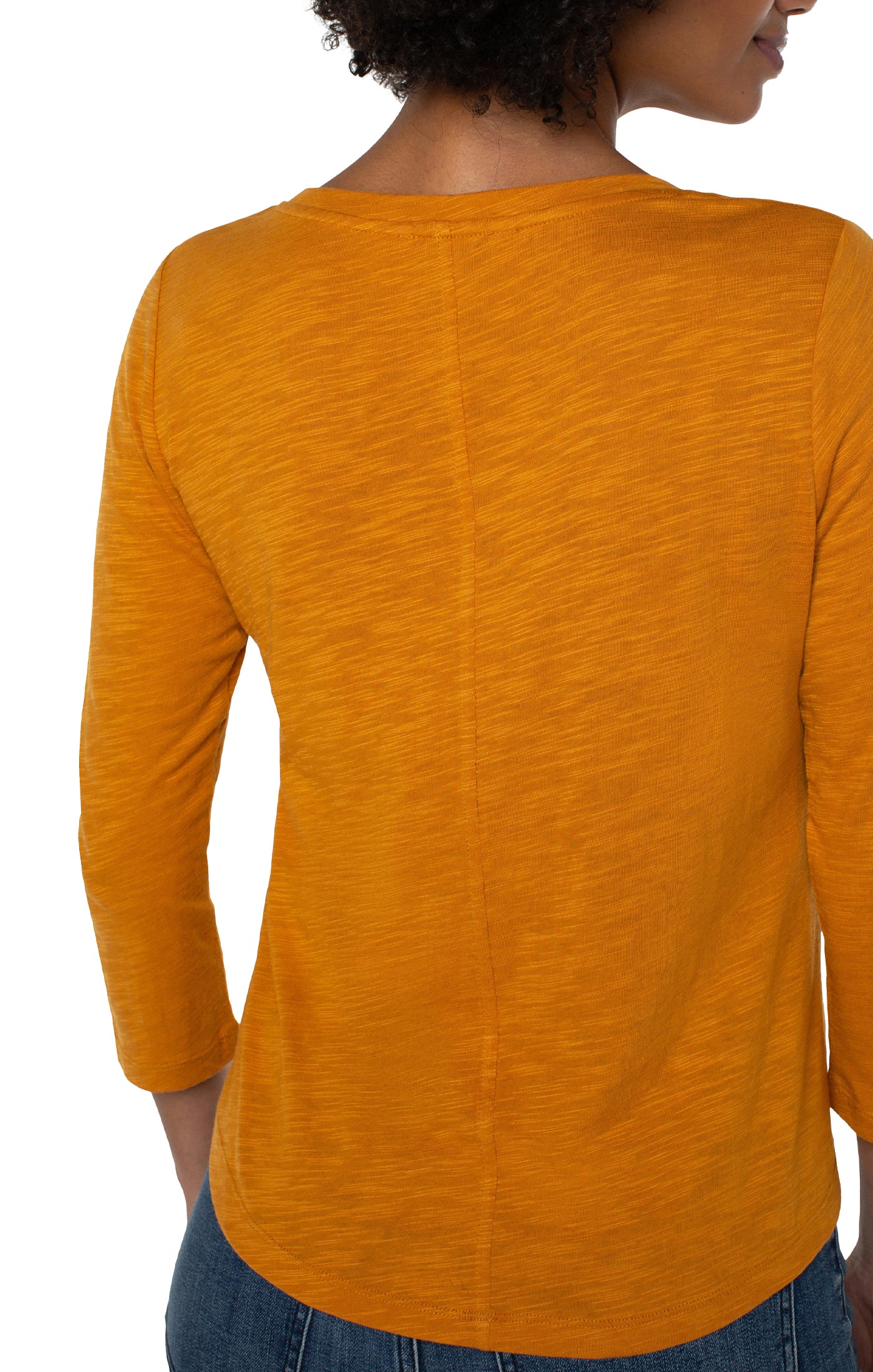 Liverpool 3/4 Sleeve Scoop Neck Slub Knit Top (Rich Gold)