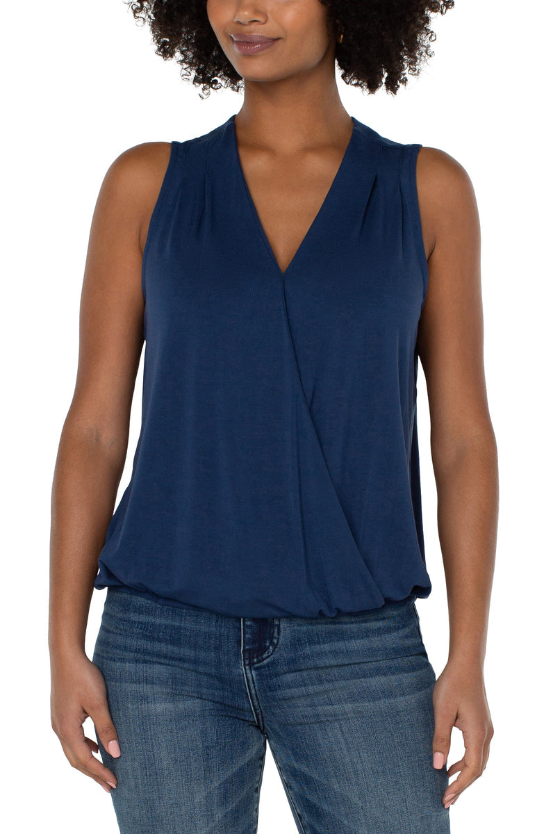 Liverpool Sleeveless V Neck Drape Front Knit Top (Solids)