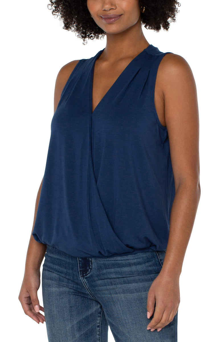 Liverpool Sleeveless V Neck Drape Front Knit Top (Solids)