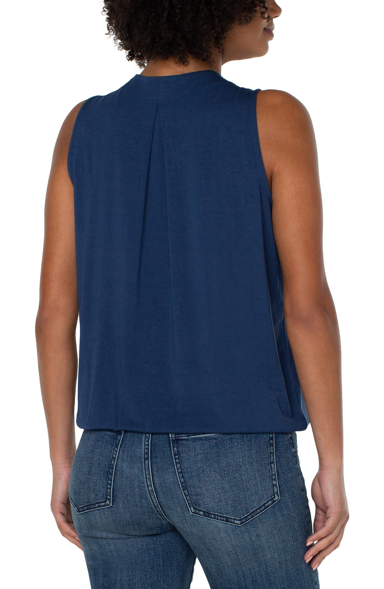 Liverpool Sleeveless V Neck Drape Front Knit Top (Solids)