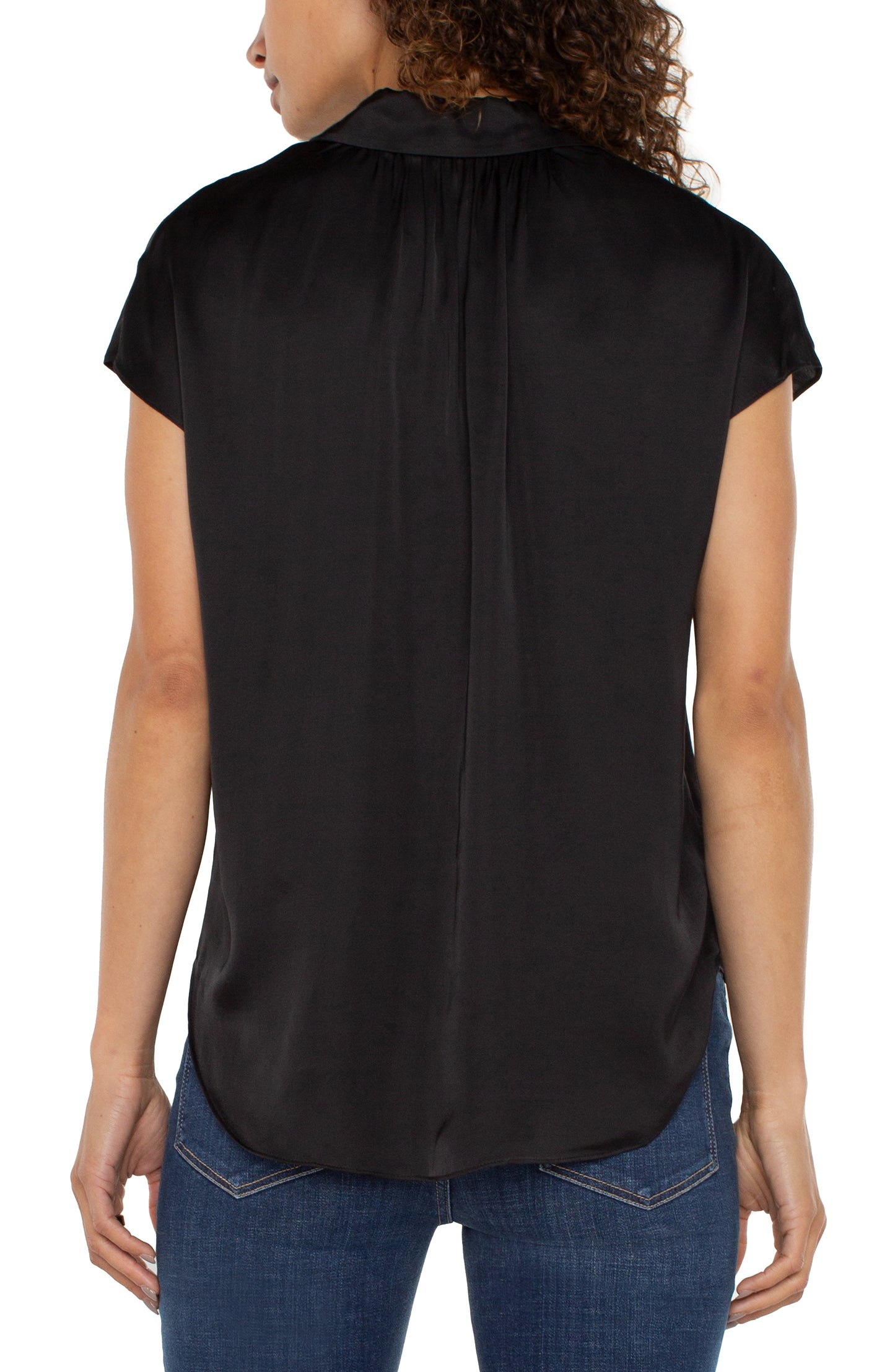 Liverpool Dolman Sleeve Collared Button Front Woven Blouse (Black)