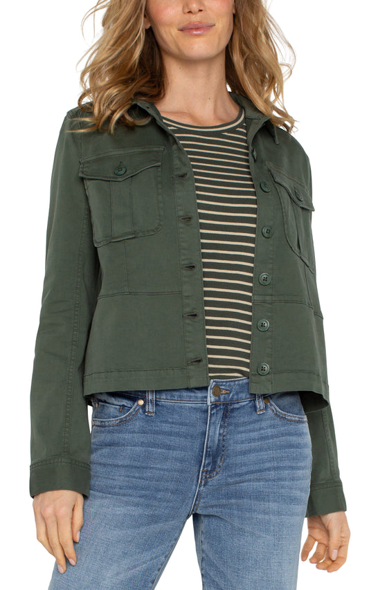 Liverpool Peplum Hem Trucker Jacket (Moss Green)