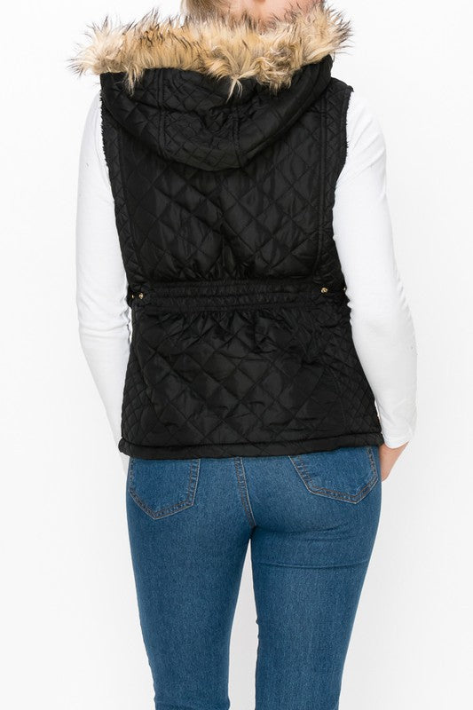 Quilted Vest with Fur Hood - Plus Size