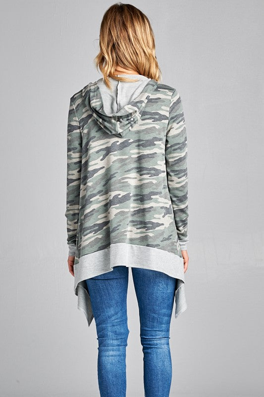 Camouflage french terry cascade long sleeve cardigan