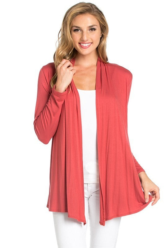 Midi Solid Cardigan Drape Open Front