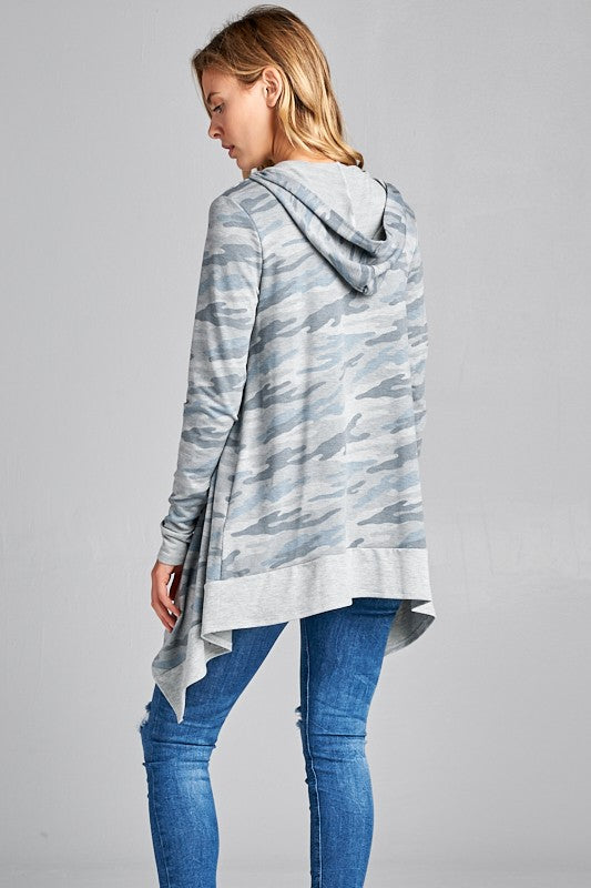 Camouflage french terry cascade long sleeve cardigan