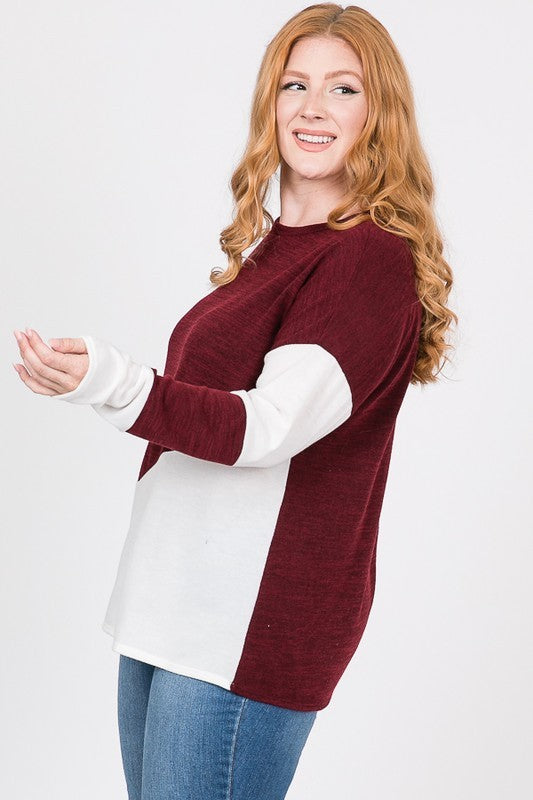 Plus Size Color Block Knit Top