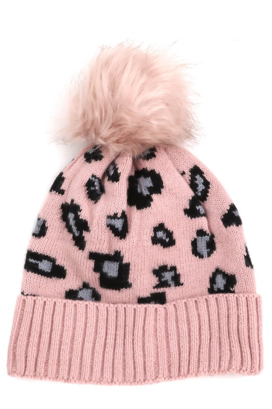 Pom Leopard Print Beanie