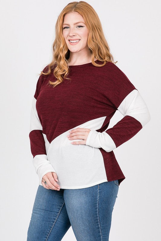 Plus Size Color Block Knit Top