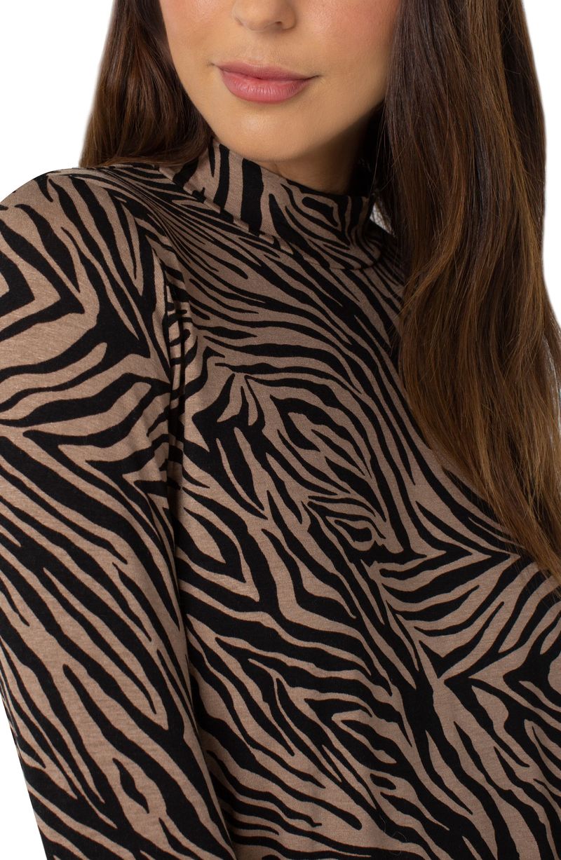 Liverpool Mock Neck Long Sleeve Tee Zebra Pattern