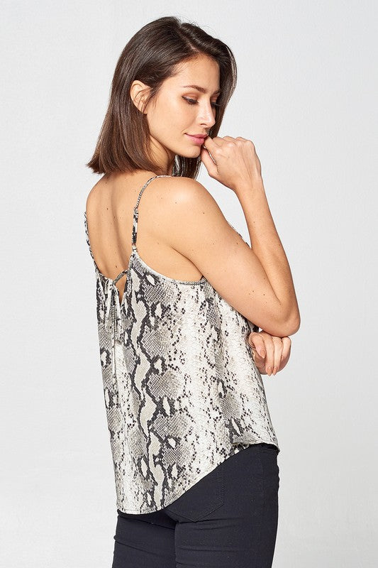 Snake Print Tank Flowy Cowl Neck