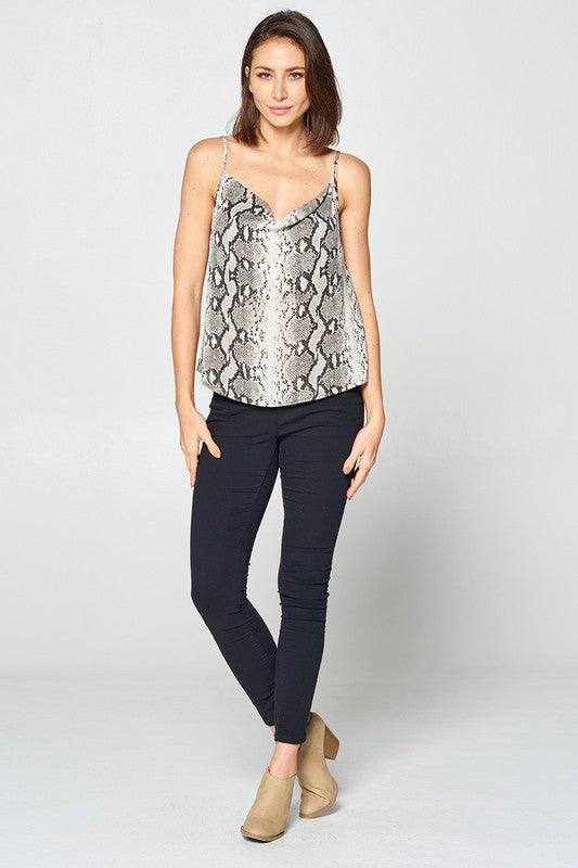 Snake Print Tank Flowy Cowl Neck