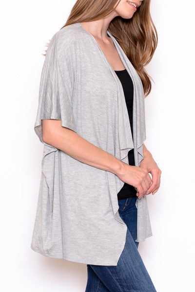 Short Sleeve Lightweight Cardigan Drape Front