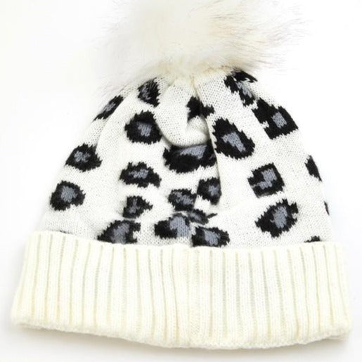 Pom Leopard Print Beanie