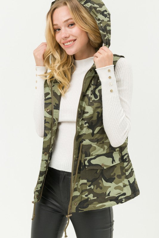 Camo Hooded Utility Vest