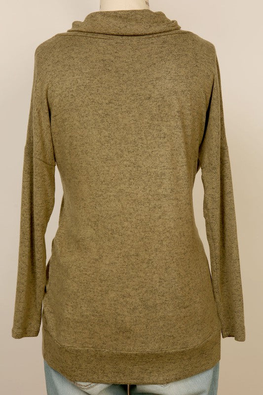 Long Sleeve Brushed Hacci Wood Button Accent Tunic