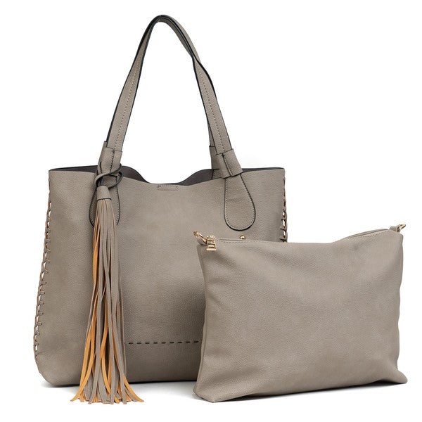 Whipstitch edge tote with Crossbody Bag