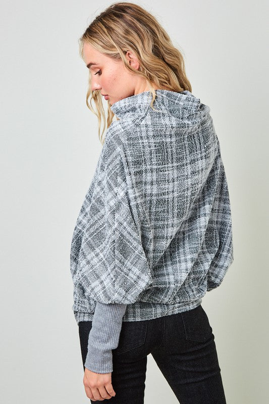 TextuRed Plaid Knit Top w/ Cowl Neck